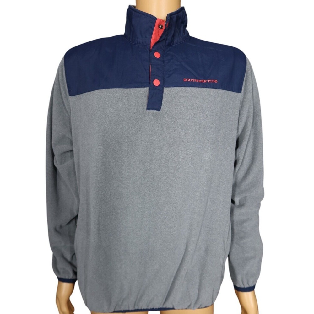 Southern Tide Pullover Fleece Blue/Grey‎ Sweater Jacket Sz L